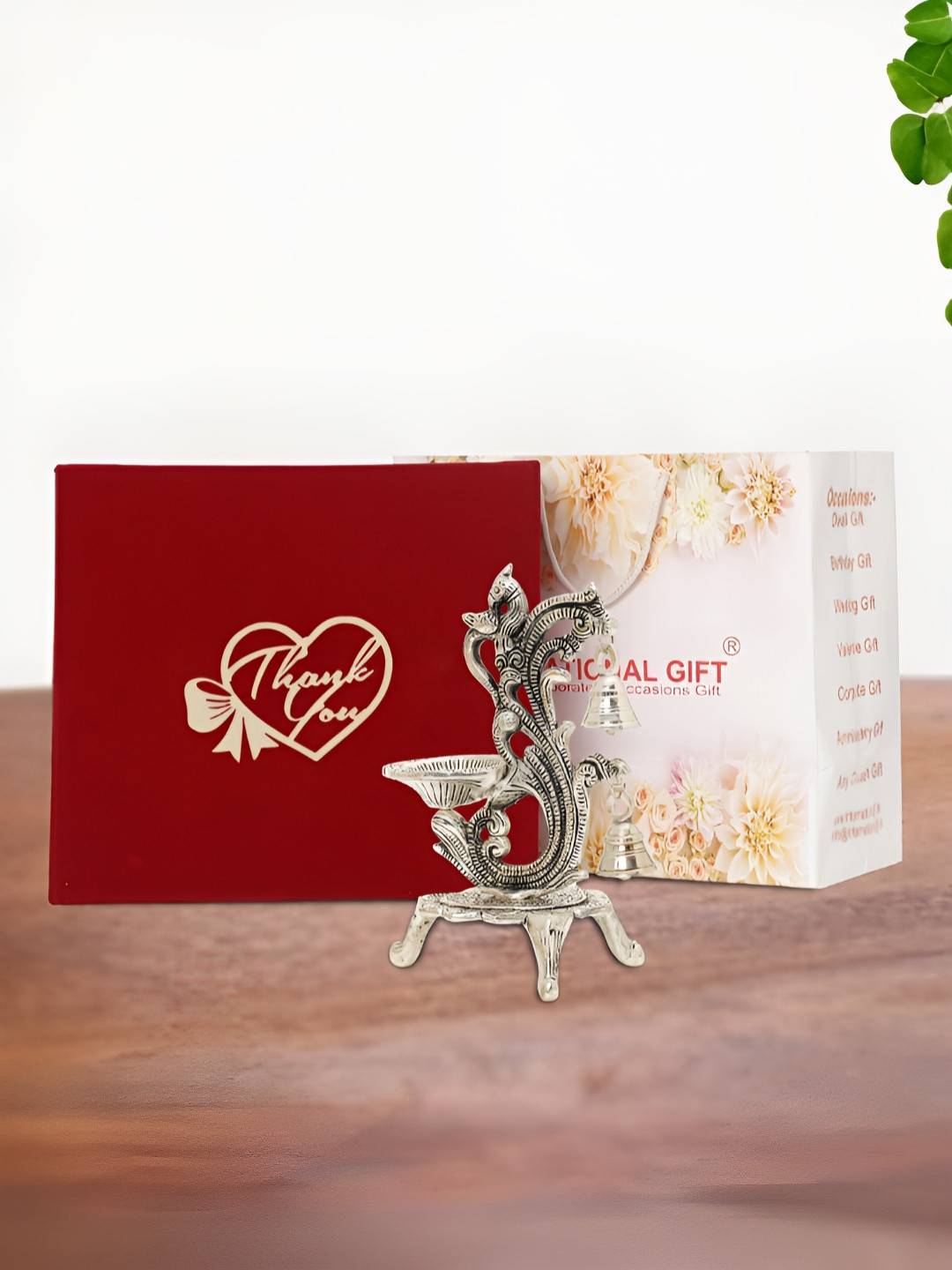 INTERNATIONAL GIFT Silver Plated 1 Piece Jyot Diya Stand With Velvet Box & Carry Bag