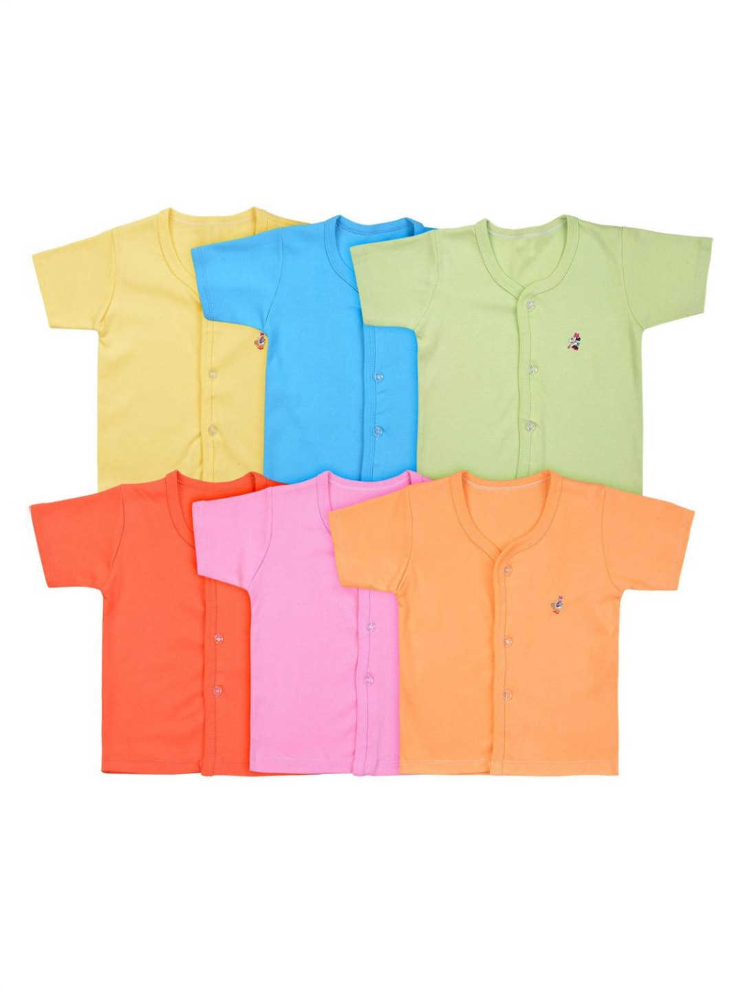 132 Unisex Kids Pack Of 6 Solid Henley Neck Cotton T-shirts