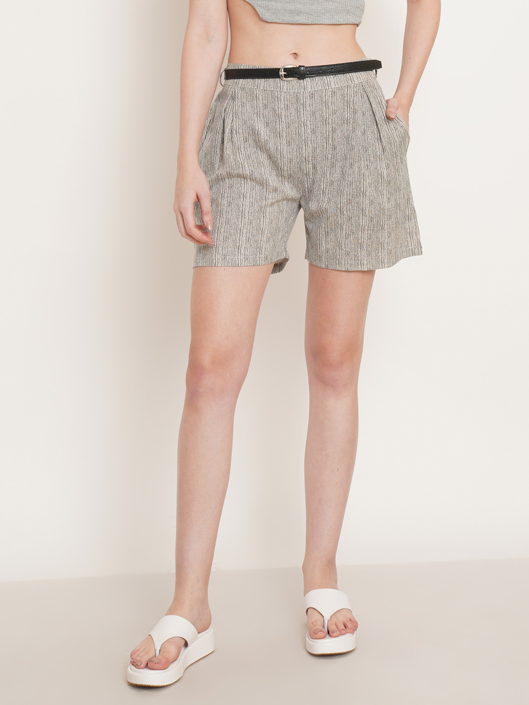 JAPER KURTI Women Striped Rapid-Dry Regular Fit Mid-Rise Shorts