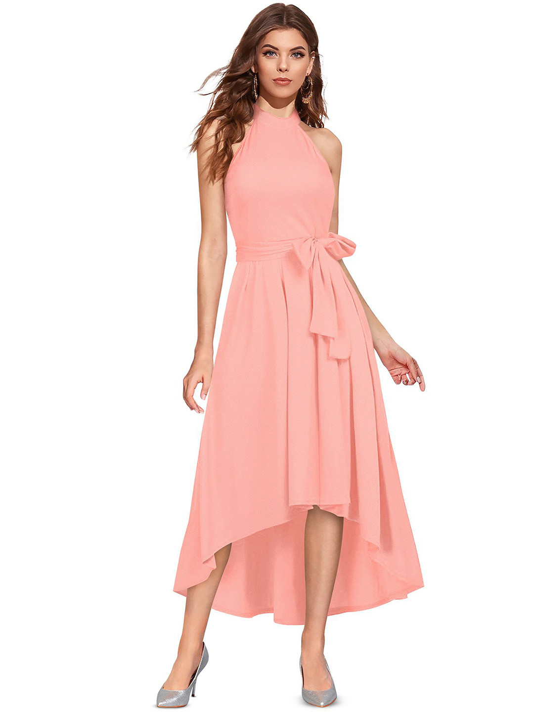 S.K.C Solid High-Low  Fit & Flare Midi Dress