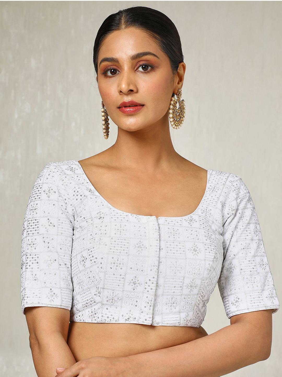 Soch Embroidered Round Neck Padded Saree Blouse With Sequins