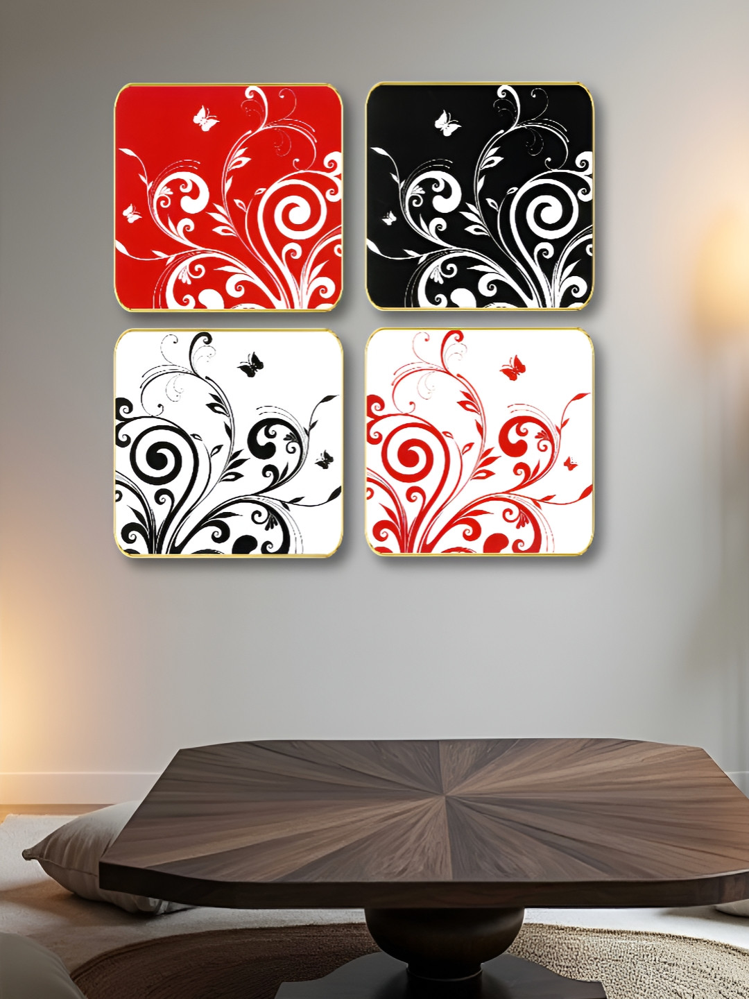 Myntra Elegant Homes Digital Reprint Wood 4 Piece Square Paintings Wall Art -10 x 10In