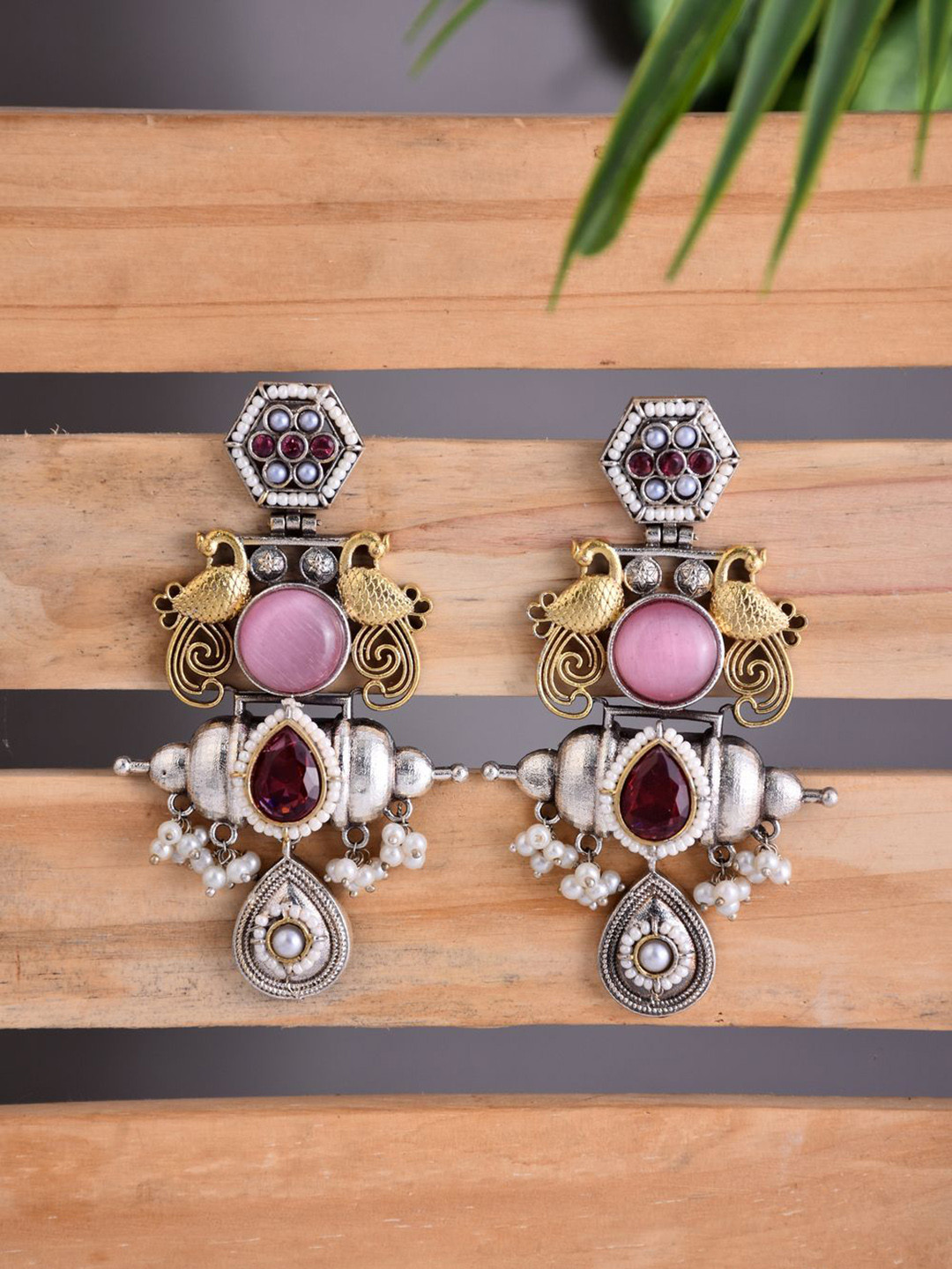Anvik Artificial Stones Studded & Beaded Contemporary Drop Earrings