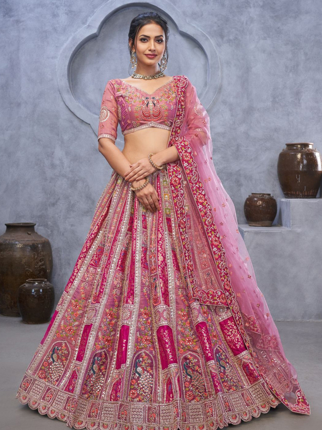 Fusionic Embroidered Organza Silk Semi-Stitched Lehenga & Unstitched Blouse With Dupatta
