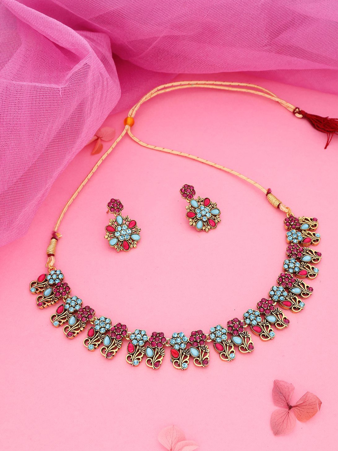 DIVASTRI Gold & Silver-Plated American Diamond-Studded Jewellary Set