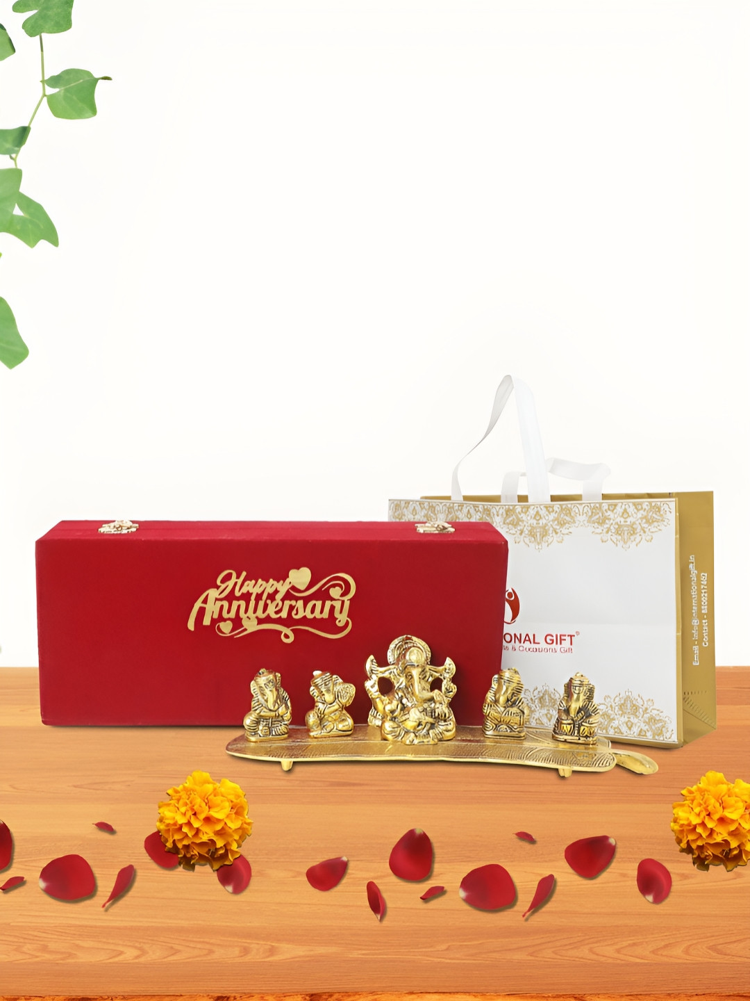 INTERNATIONAL GIFT Musical Ganesh Gold Aluminium Metallic Prayer Room Music Medium Showpiece - 3 Inches