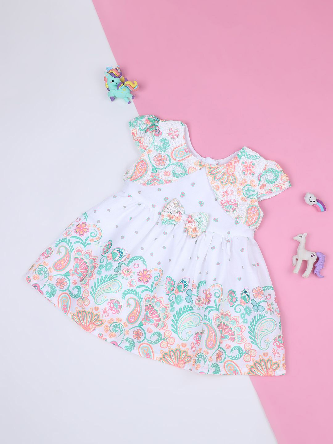 Macwin Floral Print Girls Flared Sleeve Fit & Flare Cotton Dress