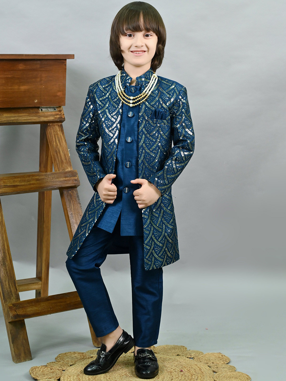 ahhaaaa Boys Sequin Embroidered Sherwani Set