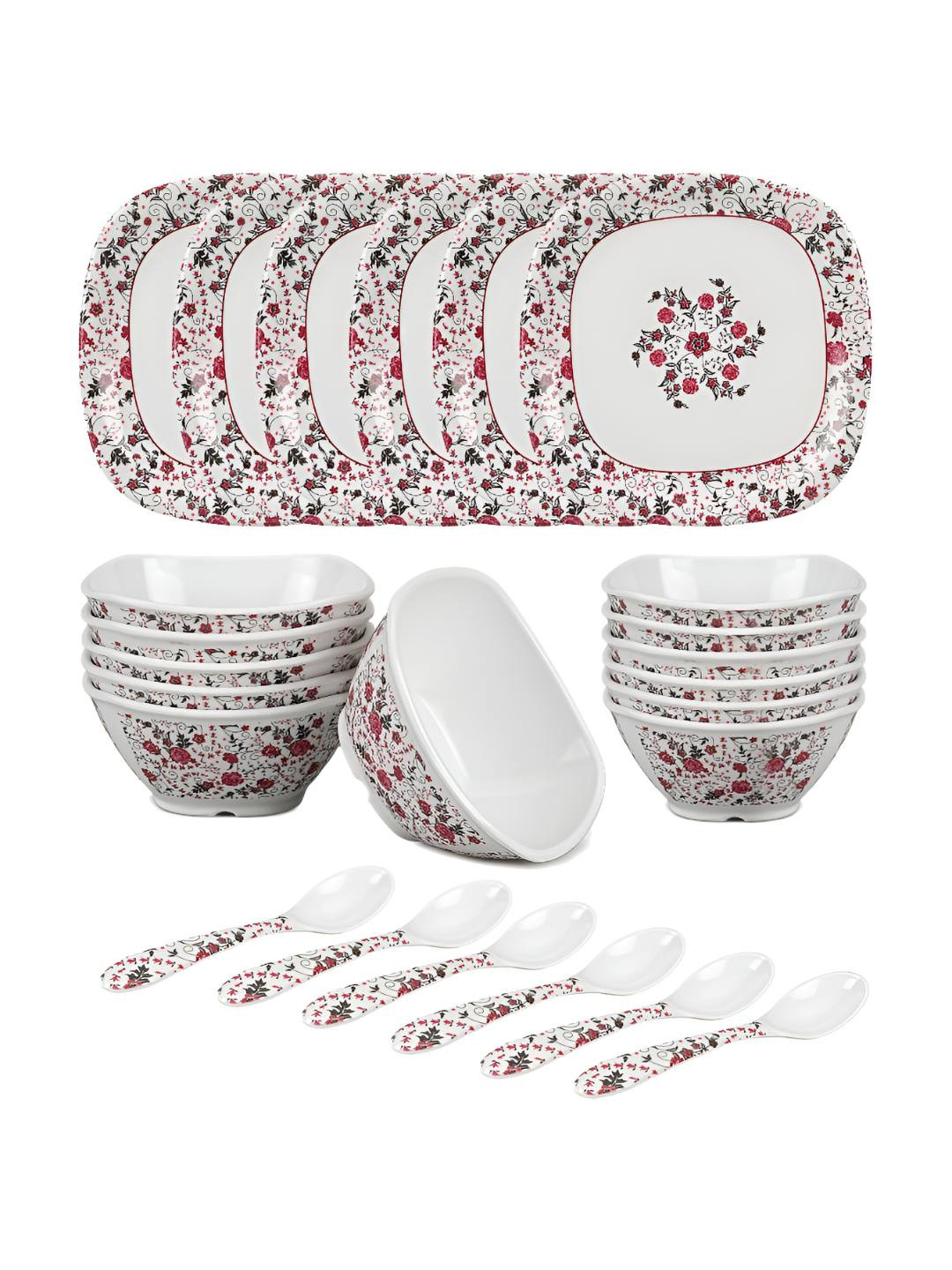 Bataniya Multi Floral Melamine Dishwasher and Microwave Safe 24 Piece Dinner Set