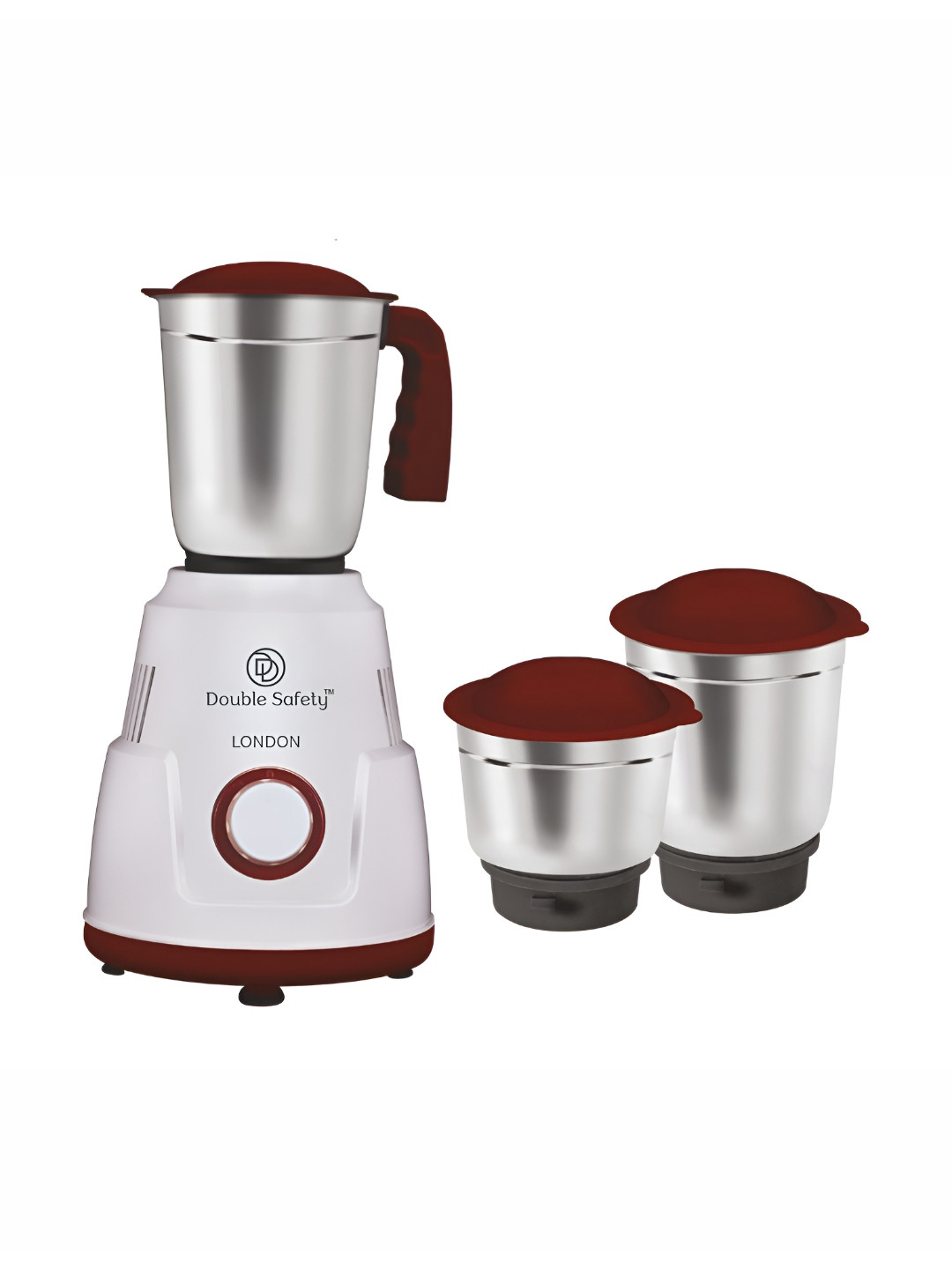 Double Safety London Red Stainless Steel Durable 3 Jars Wet and Dry Grinder with Juicer-550W