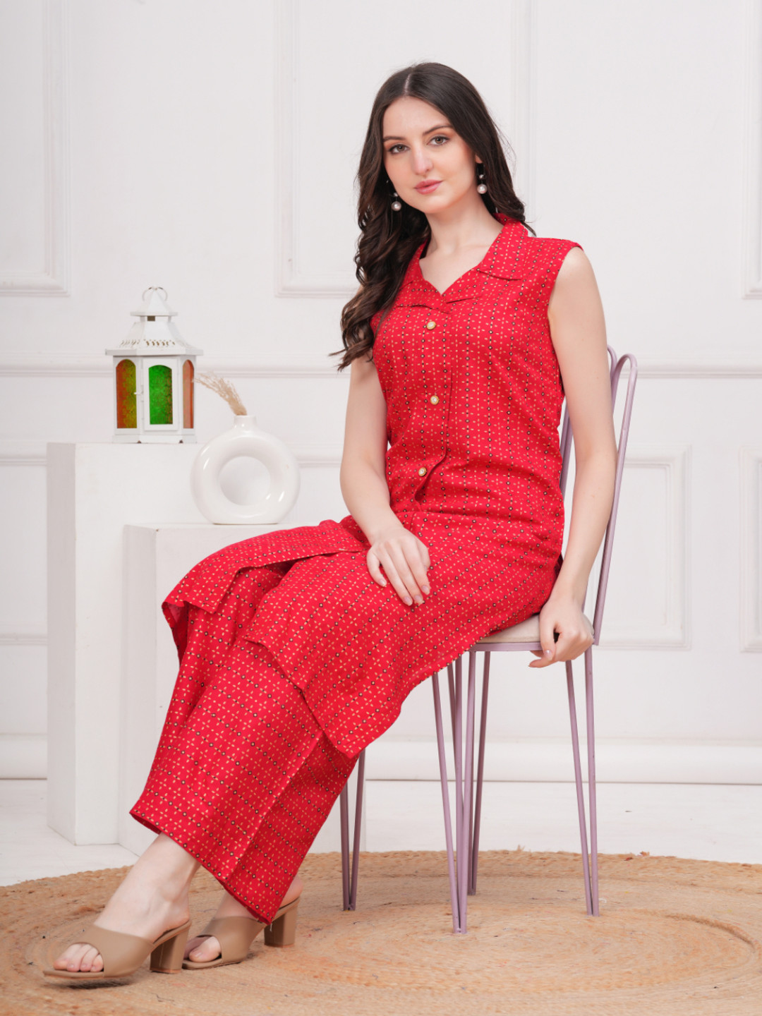 HIGHLIGHT FASHION EXPORT Floral Printed Lapel Collar Kurta And Palazzos