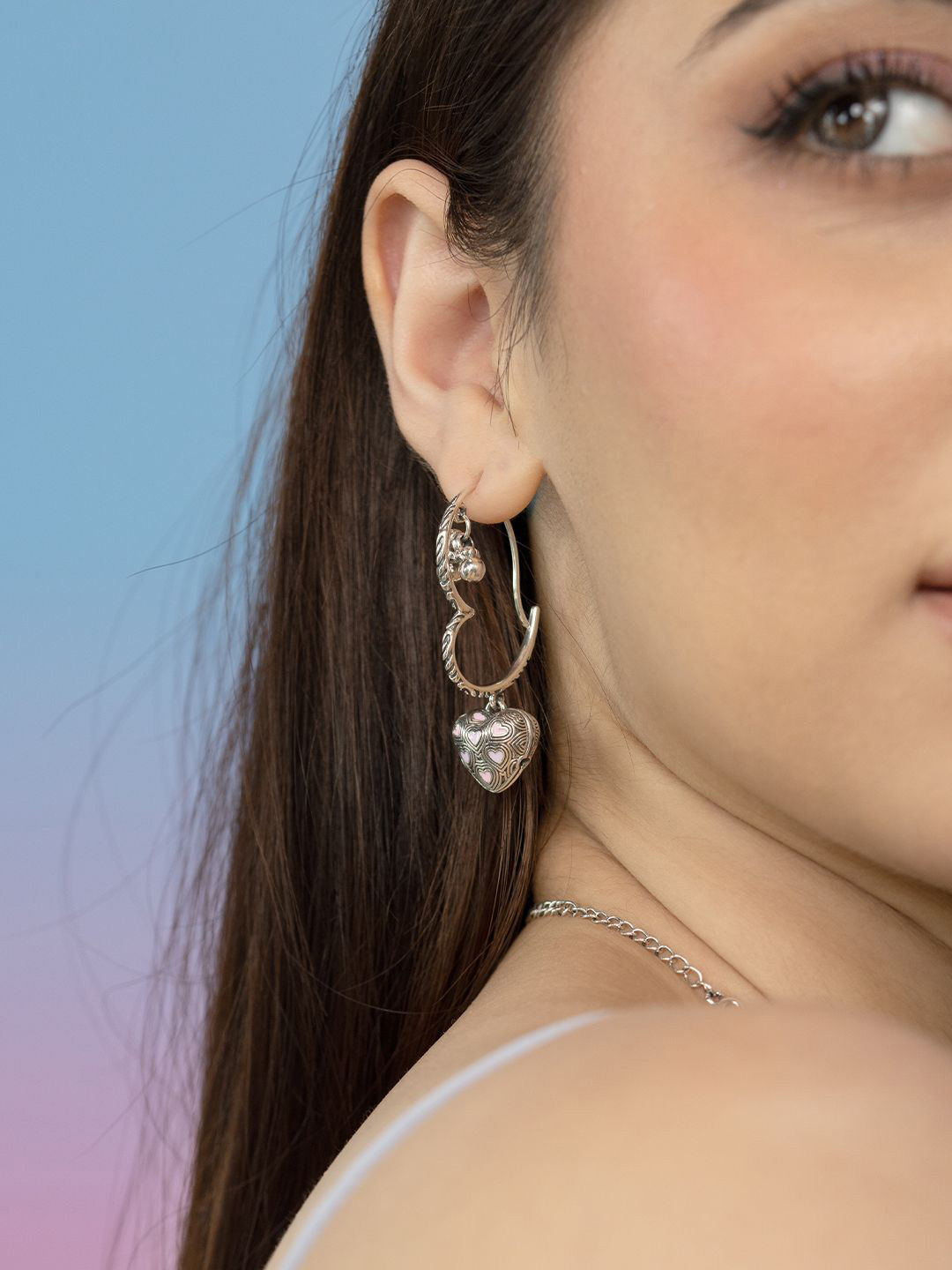 SHAYA 925 Silver Contemporary Bring in the Memories Heart Drop Earrings