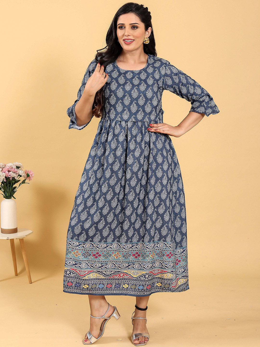 RITIJYA Ethnic Moitfs Printed Round Neck Zipless Maternity Ethnic Dresses