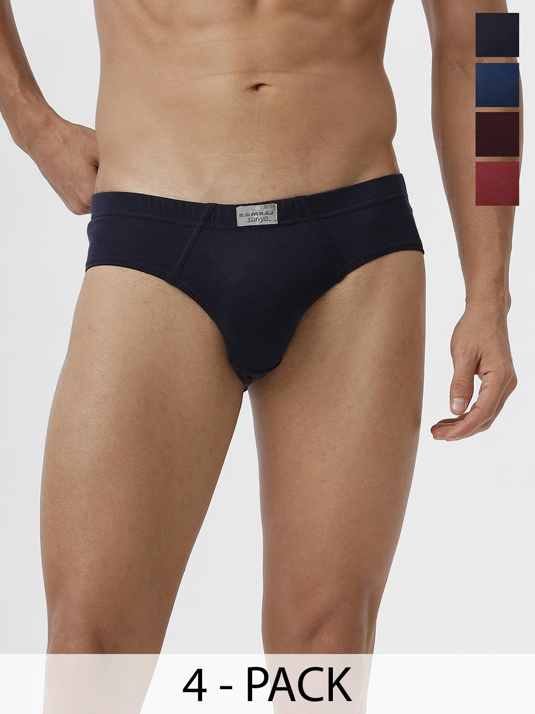 Ramraj Men Pack of 4 Solid Low Rise Inner Elastic Brief