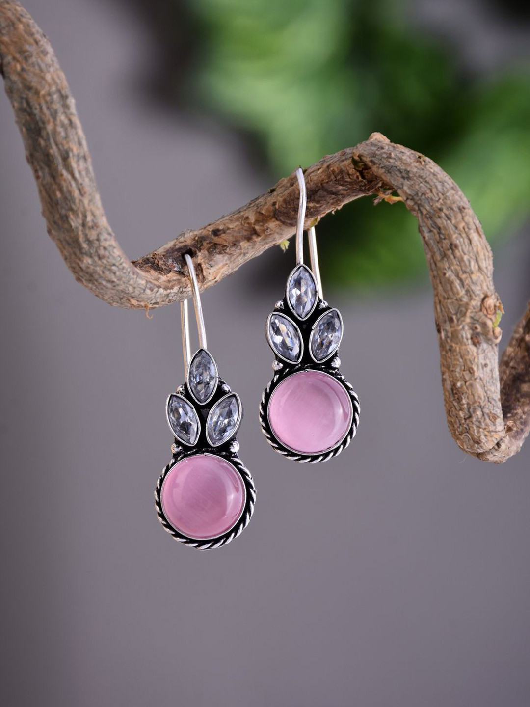 Anvik Artificial Stones Studded Contemporary Shaped Drop Earrings