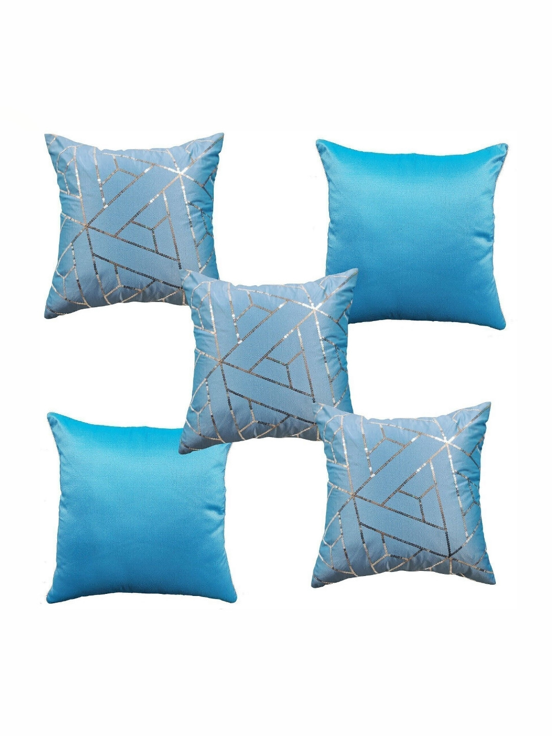 HOME9INE Sequin Blue Geometric Other Washable 5 Piece Square Cushion Covers -16x16In