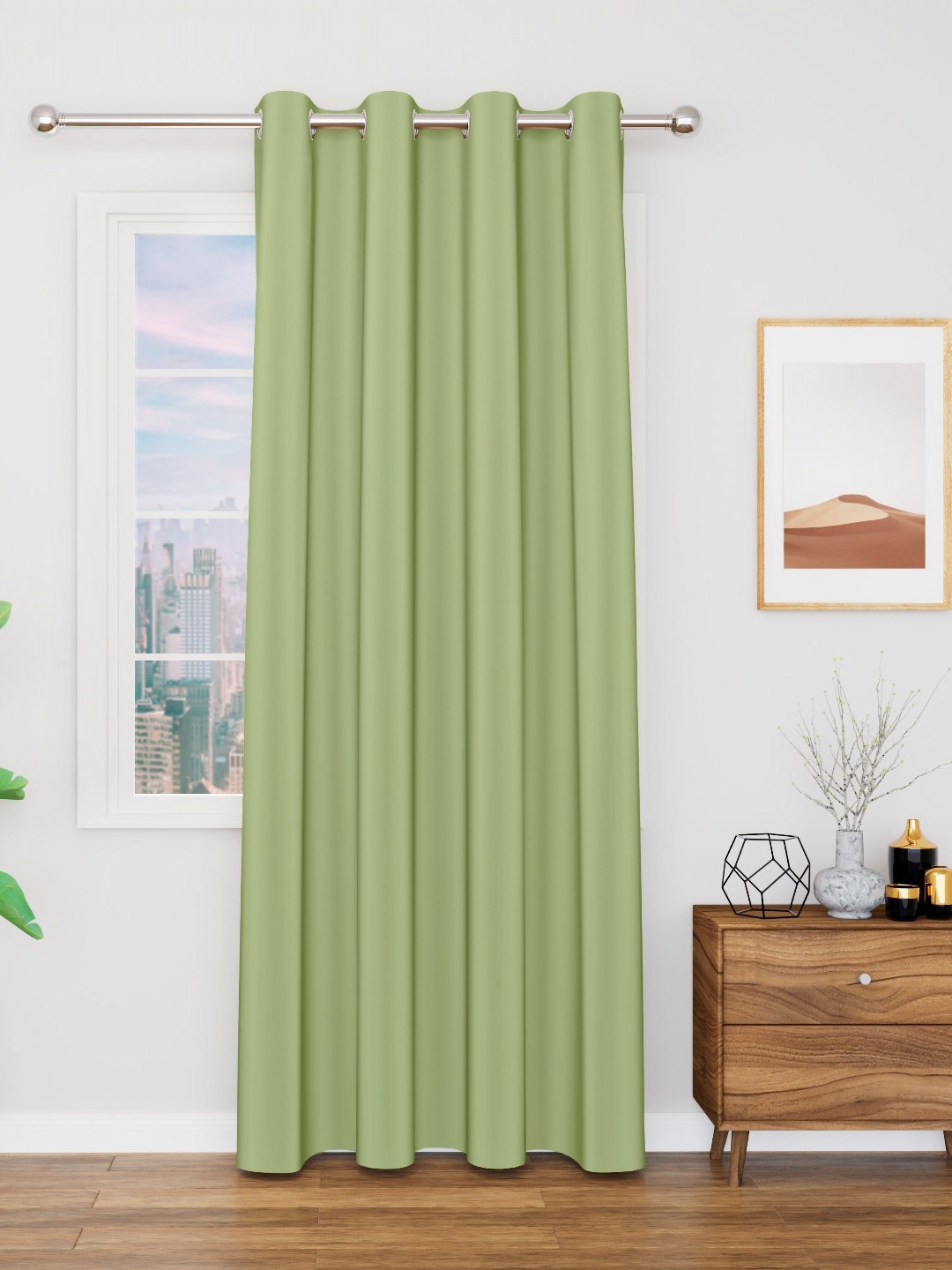 Myntra Elegant Homes Meh Collection Green Black Out Door Curtain