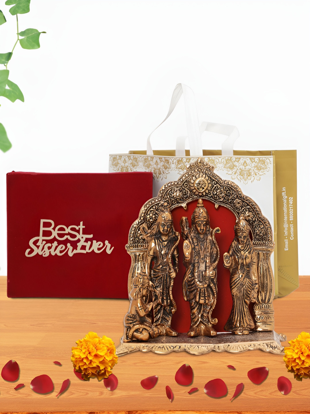INTERNATIONAL GIFT Ram Darbar Brown Metal Metallic Prayer Room Large Showpiece - 3.7 Inches