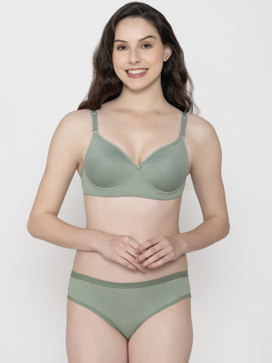 Narsingha Dreams Women Full Coverage Lightly Padded Lingerie Set KMPD-LS-Olive-30