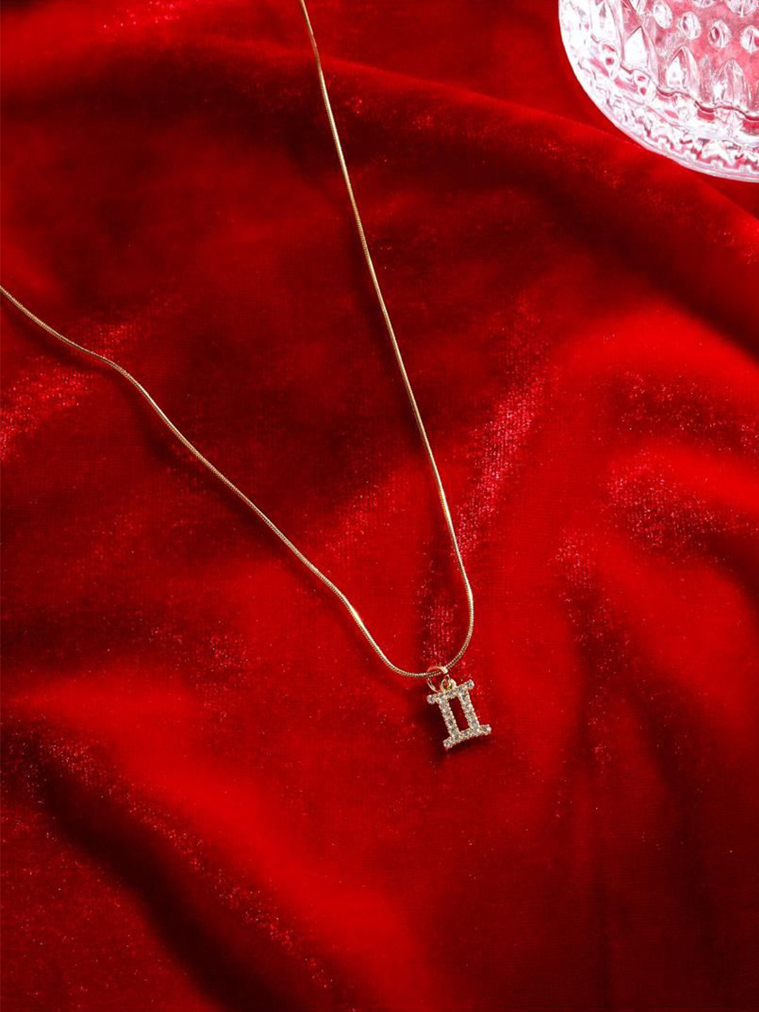 SALTY Gemini Cosmic Zodiac Artificial Stones Studded Pendant With Neck Chain