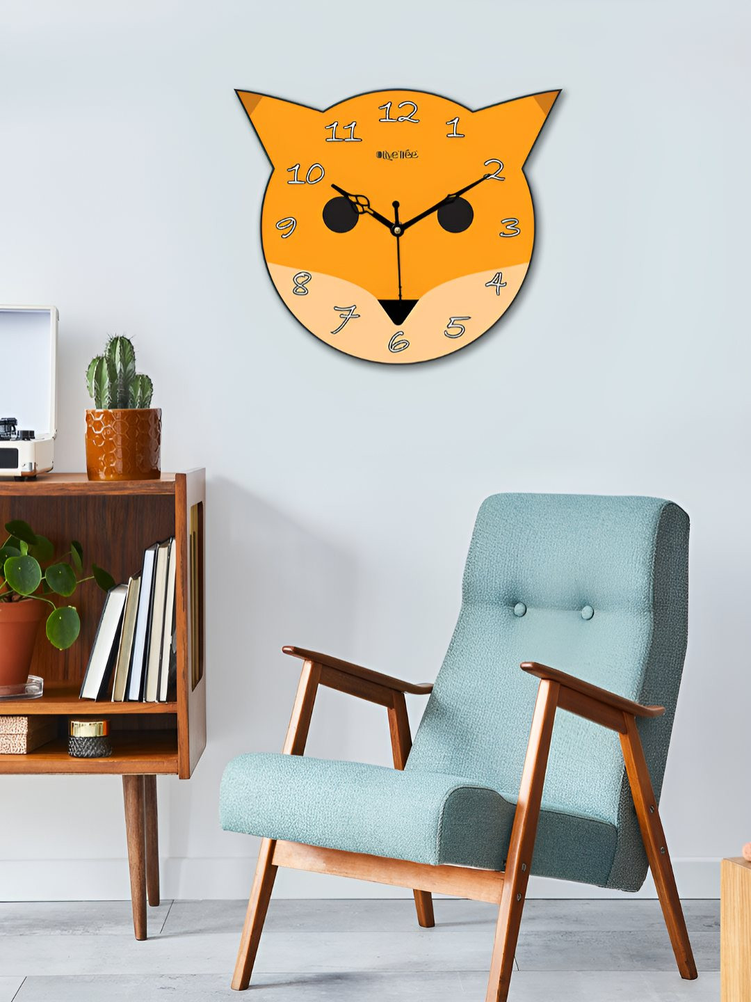 OLIVE TREE Yellow Digital Round Contemporary Wooden Wall Clock