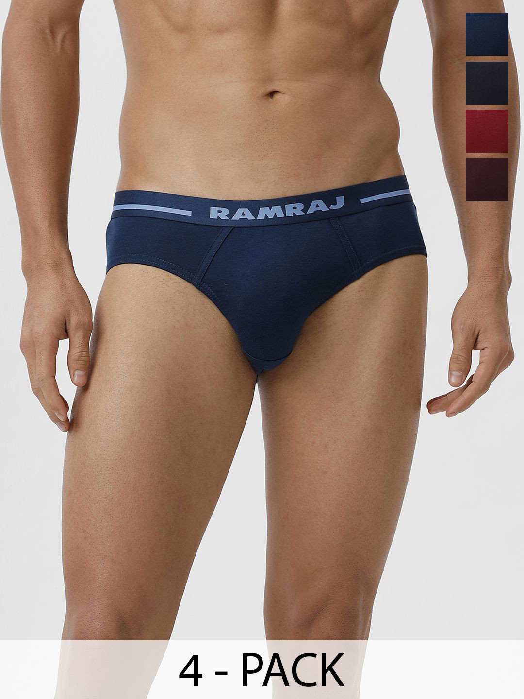 Ramraj Men Pack of 4 Solid 100% Soft Combed Fine Jersey Outer Elastic Plus Size Briefs