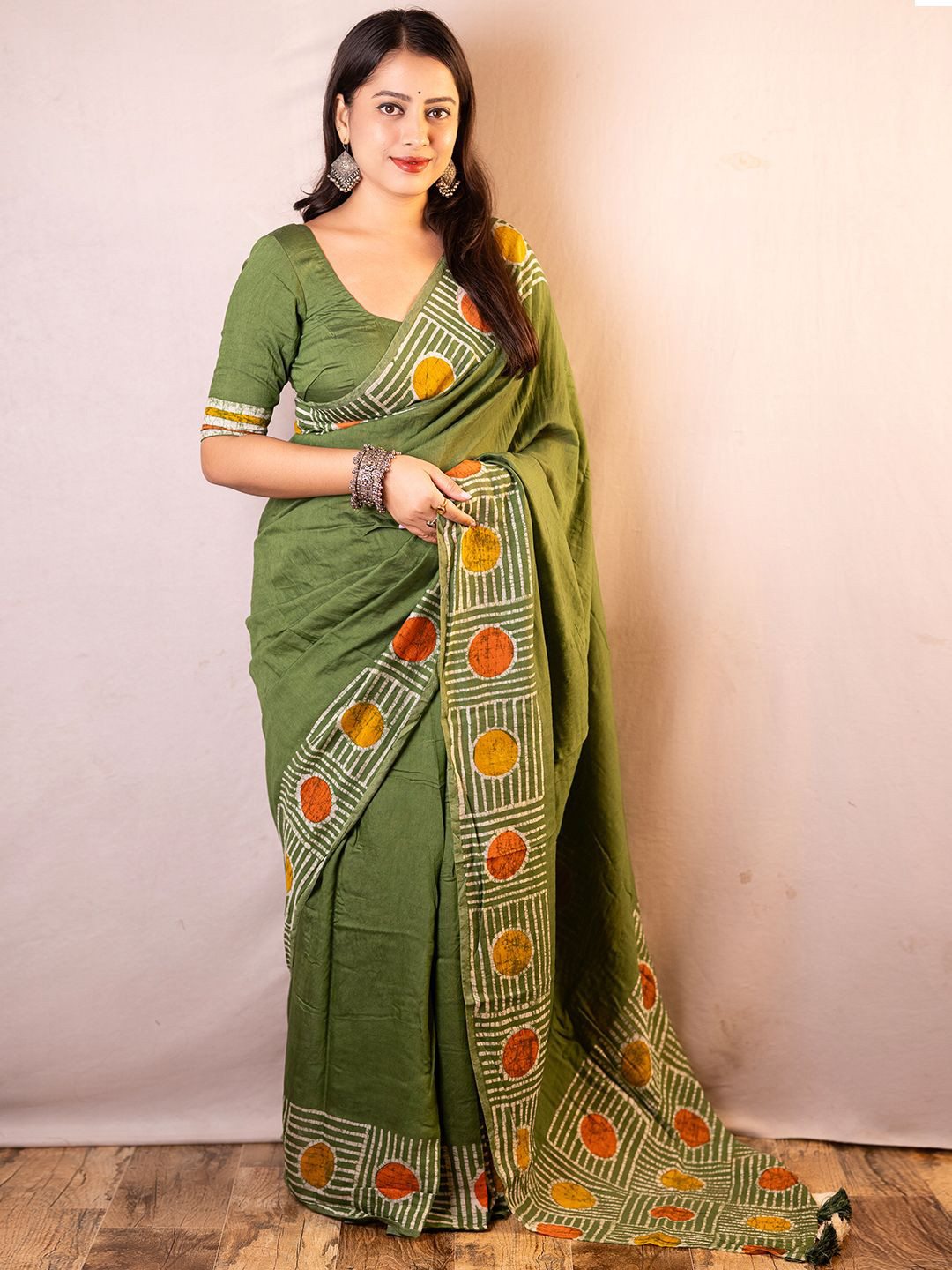LeeliPeeri Designer Chanderi Printed Cotton Saree With Unstitched Blouse Piece