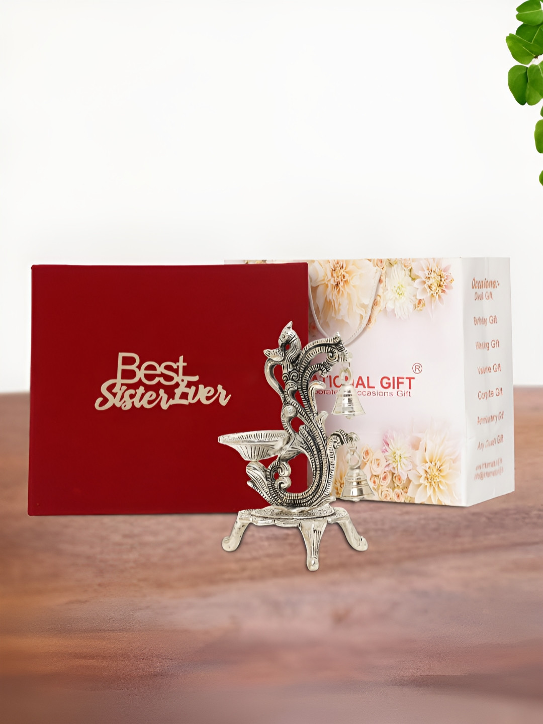 INTERNATIONAL GIFT Silver-Plated Jyot Diya Stand With Velvet Box And Bag
