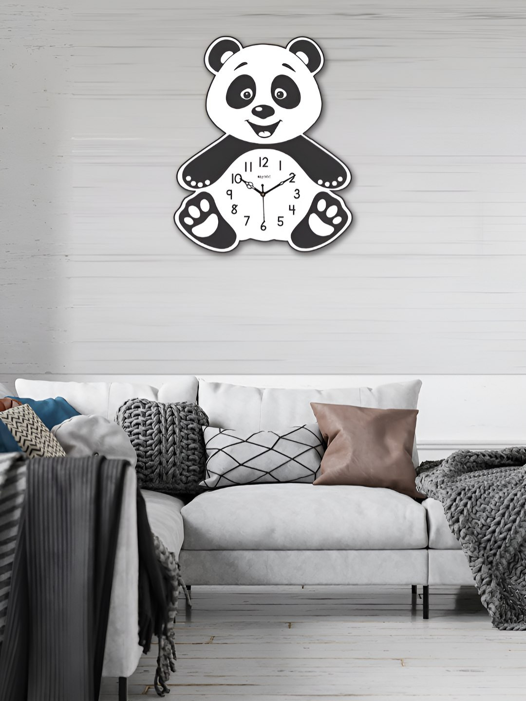 OLIVE TREE Wooden Designer Black Wood Large Display Battery Analogue Panda Wall Clock