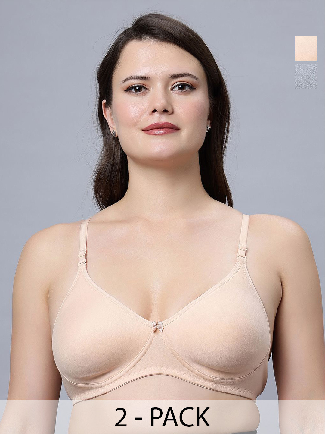 In Care Pack Of 2 Full Coverage Non Padded Cut and Sew Non Wired Pure Cotton T-shirt Bra