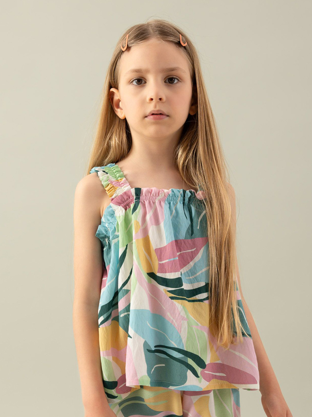DeFacto Girls Tropical Printed Square Neck Sleeveless Top With Palazzo