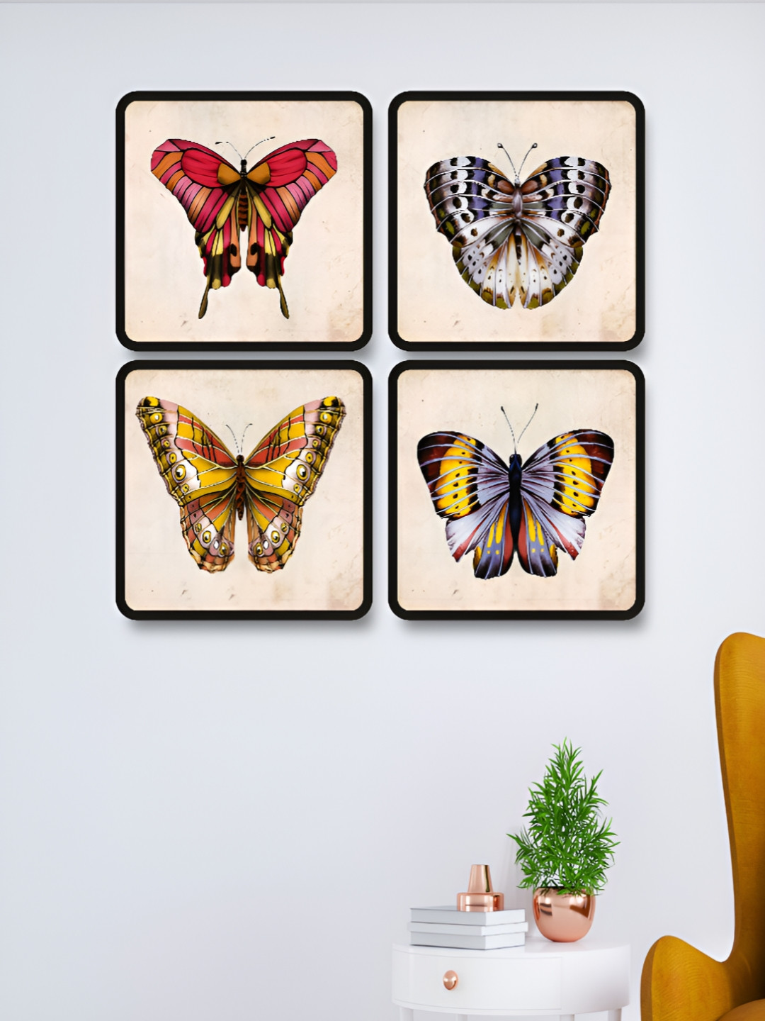 Myntra Elegant Homes Red And Purple 4 Pieces Butterfly Wood Wall Art