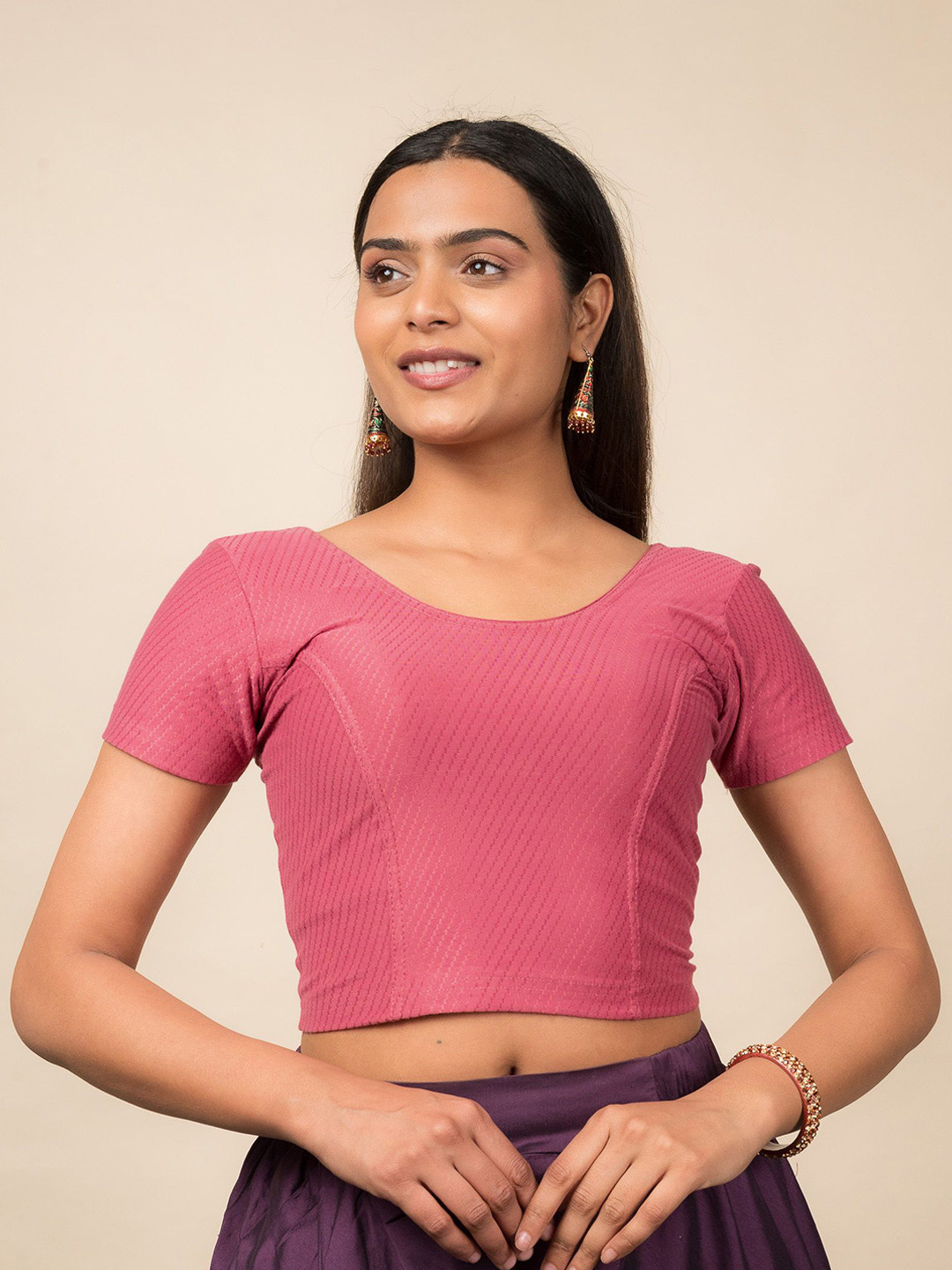 Bindigasm's Advi Self Design Texture Cotton Stretchable Slip On Saree Blouse
