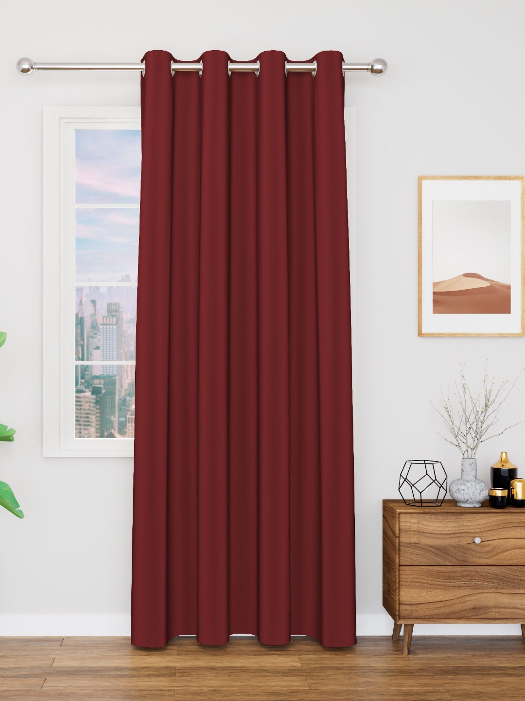 Myntra Elegant Homes Meh Collection Maroon Back Out Window Curtain
