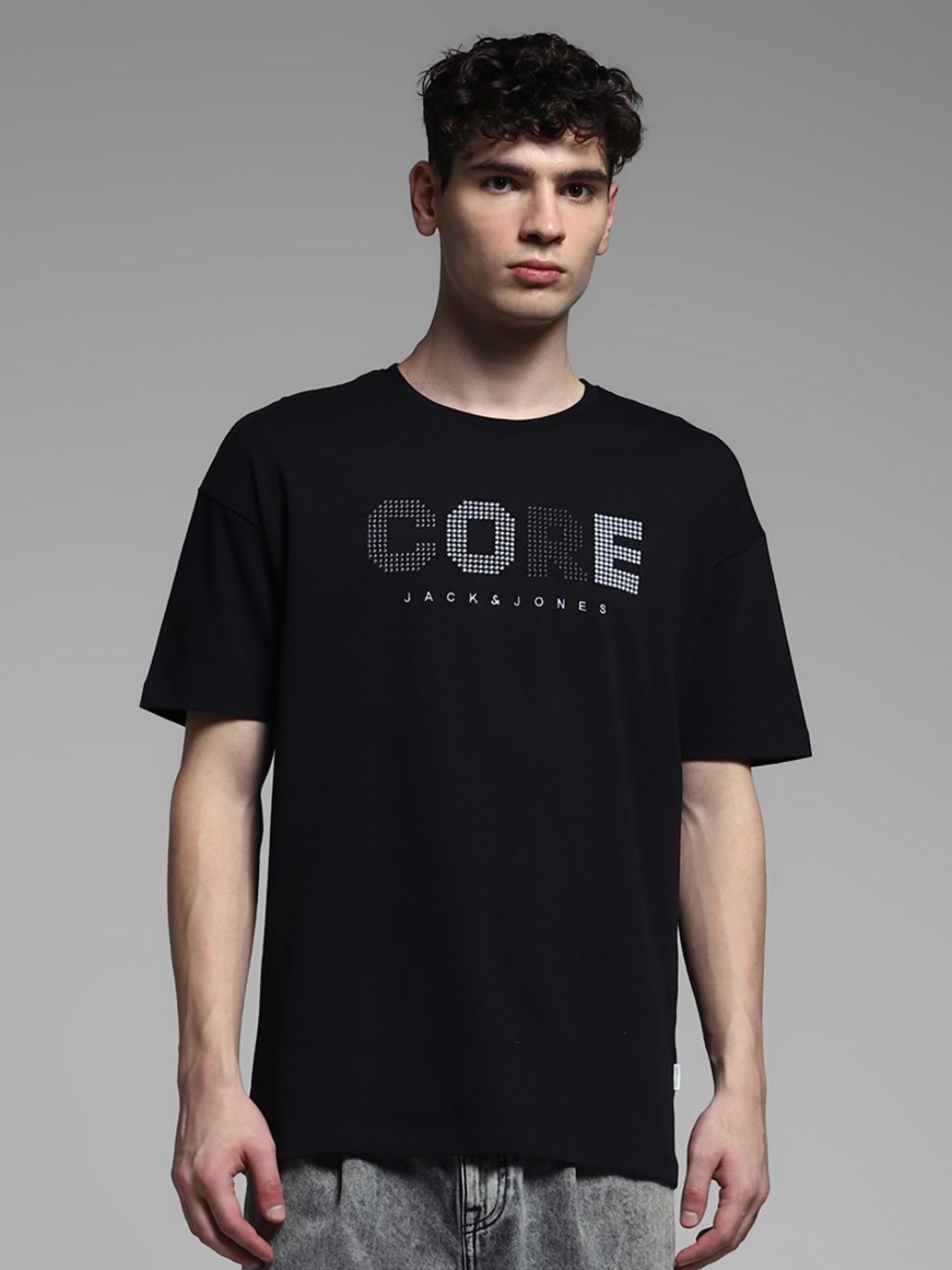 Jack & Jones Men Typography Printed Round Neck Cotton Oversized T-shirt