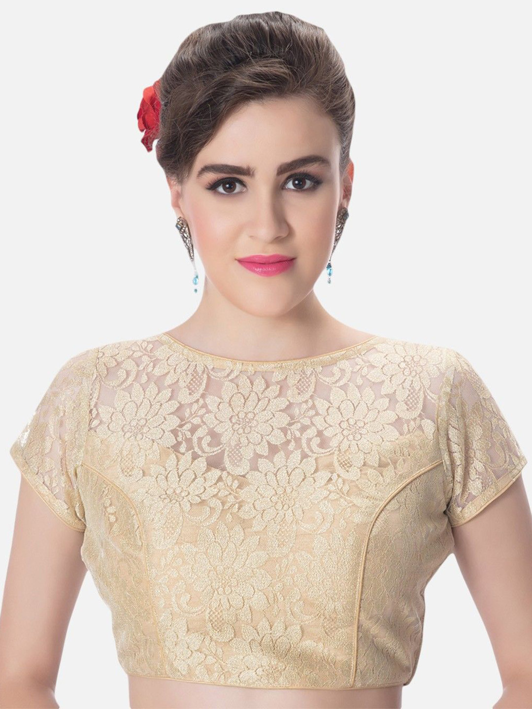 neckbook Boat Neck Readymade Saree Short Sleeves Blouse