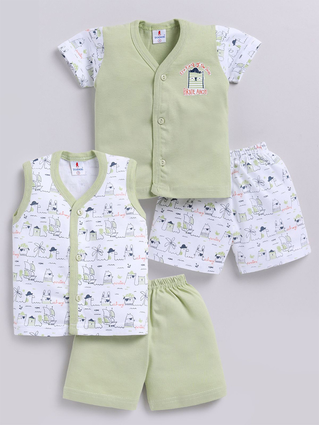 Annie Infants Selection Of 2 Printed V-Neck Pure Cotton T-shirt With Shorts