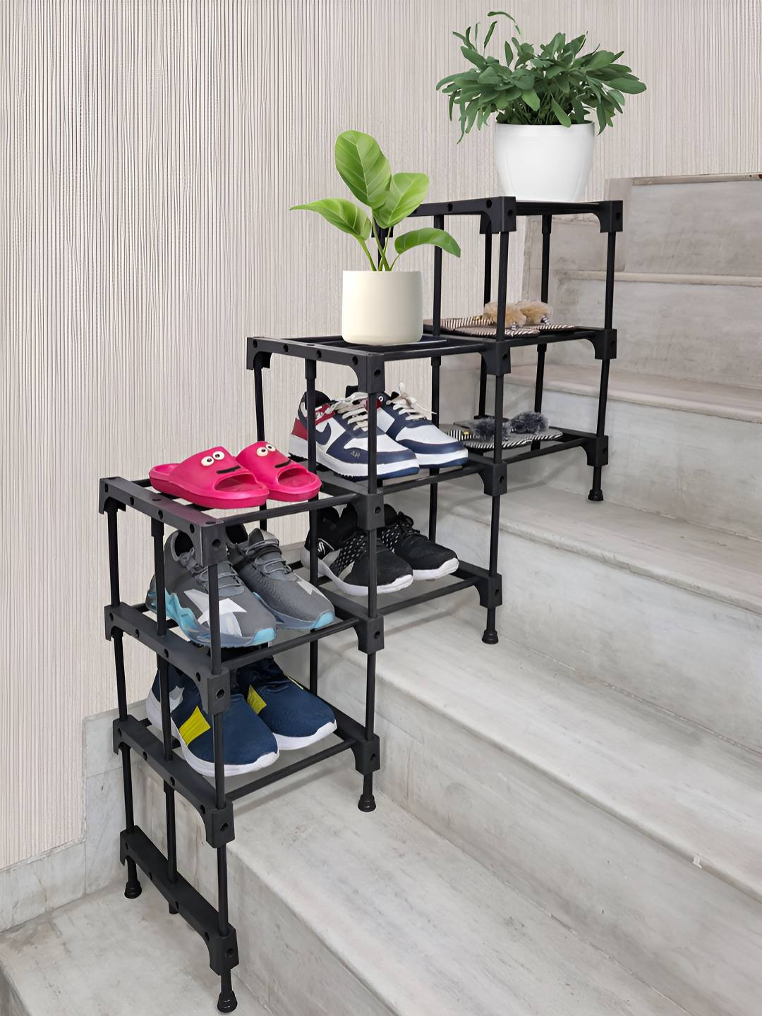 Urban Choice Black 3-Layer Stair Shoe Rack