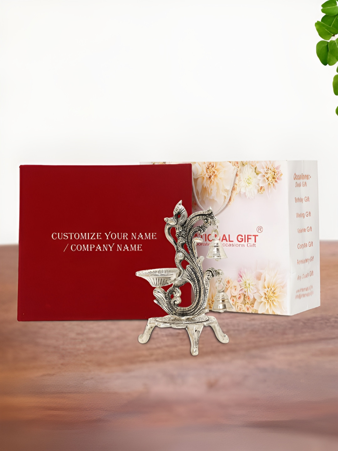 INTERNATIONAL GIFT Silver Toned Jyot Diya Stand With Box And Thank You Tag