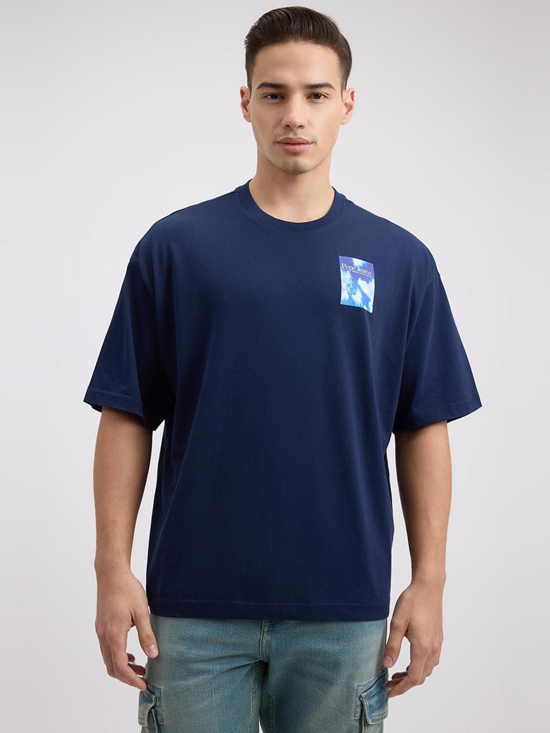 Pepe Jeans Men Typography Printed Round Neck Cotton Oversized T-shirt