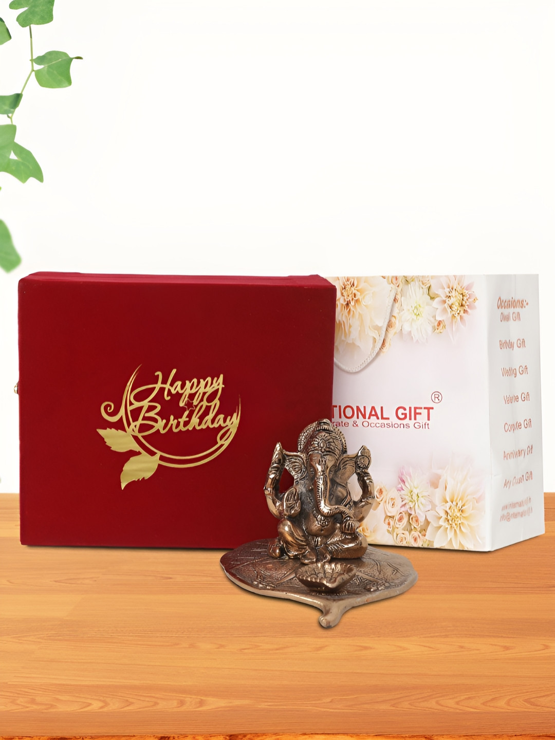 INTERNATIONAL GIFT Patta Ganesh Brown Metal Metallic Prayer Room Medium Showpiece - 1.6 Inches