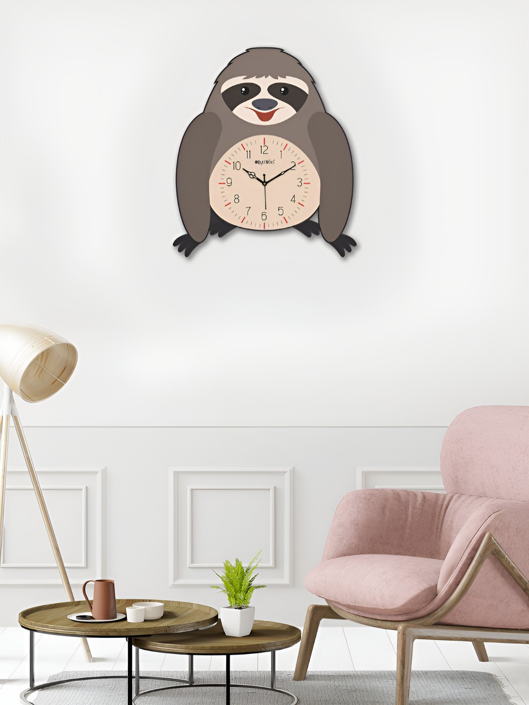 OLIVE TREE Grey & Red Analogue Wooden Abstract Shaped Kids Contemporary Wall Clock