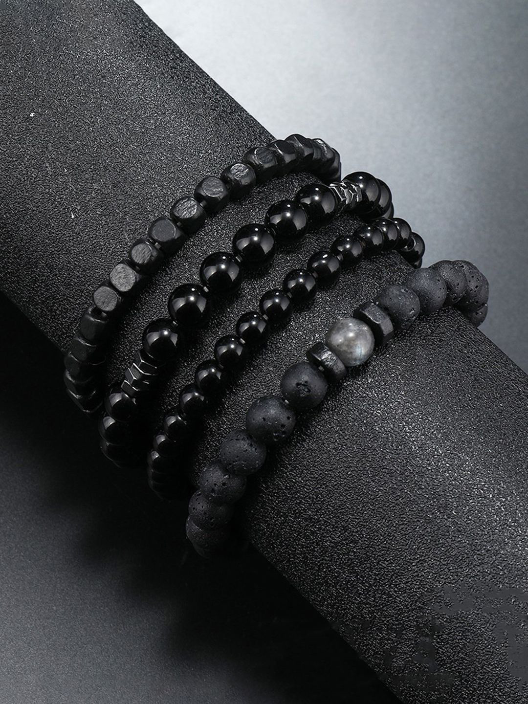 Jewels Galaxy Men Set Of 4 Silver-Plated Artificial Beads Bracelet