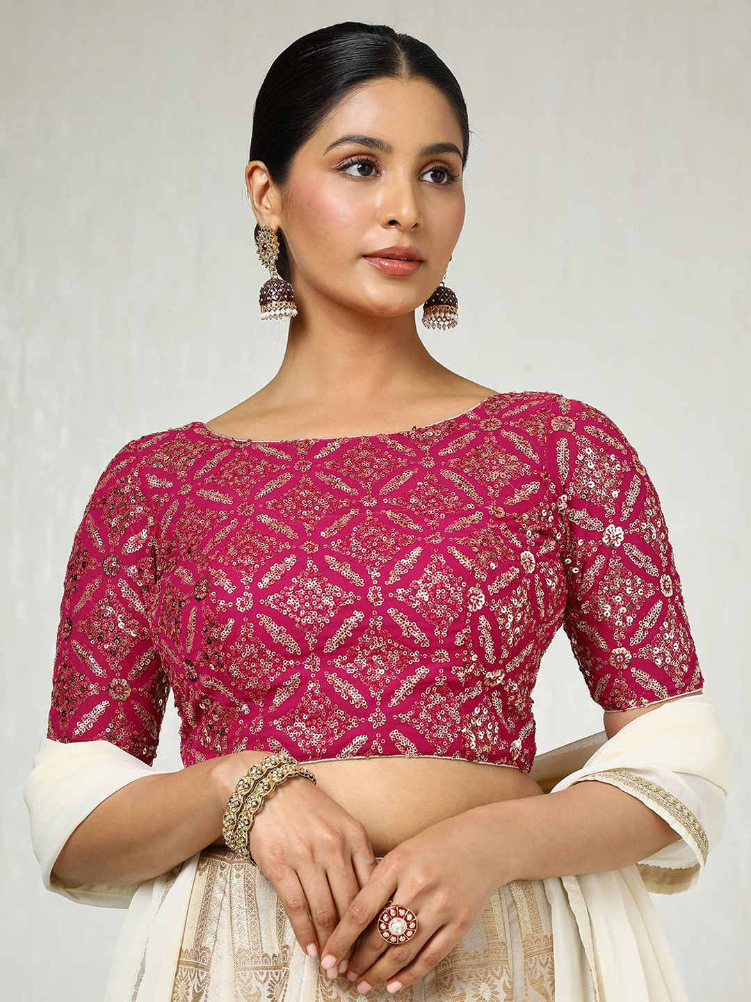 Soch Women Embellished Boat Neck Padded Saree Blouse With Sequins