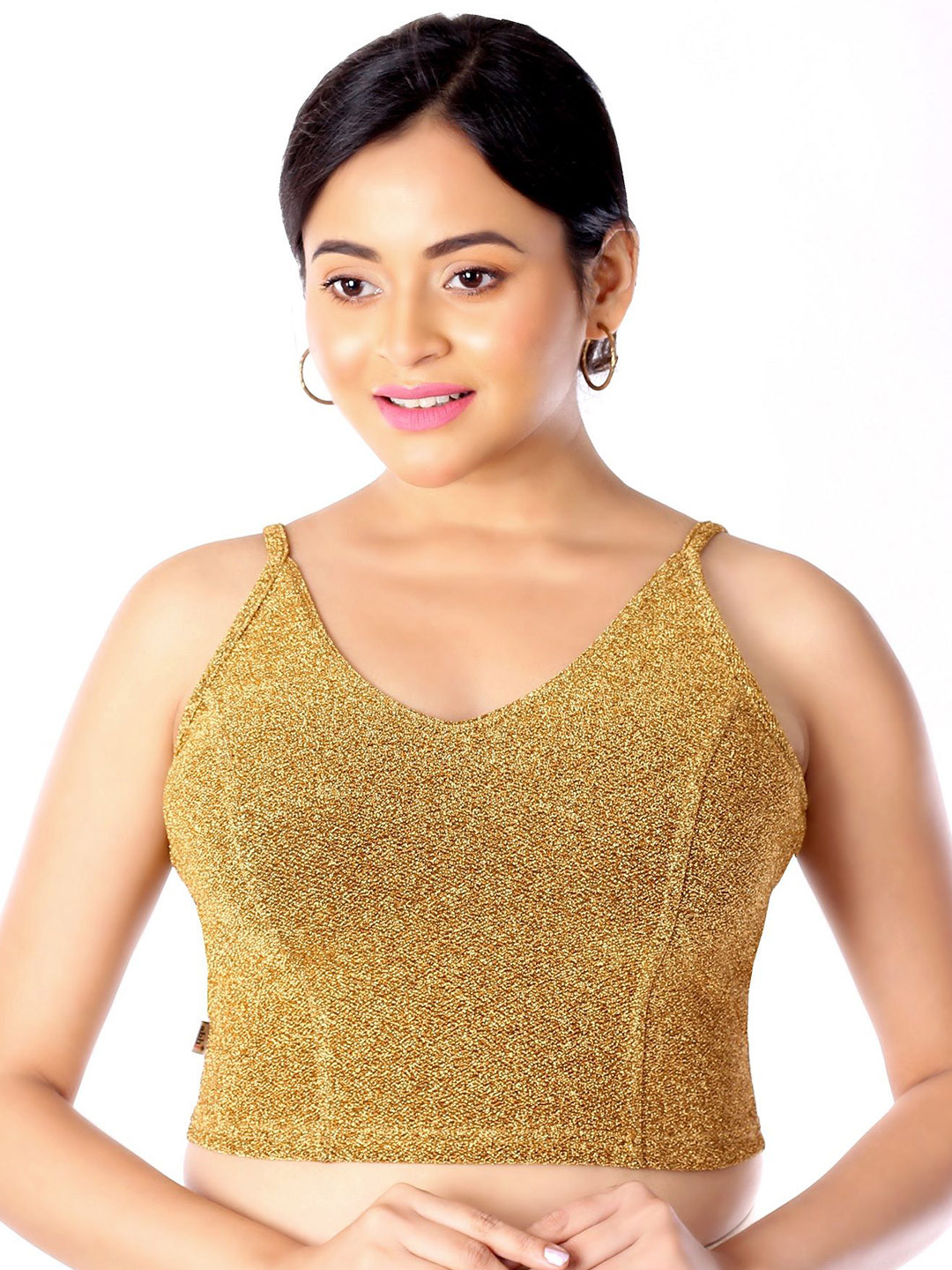 Abhi Gold-Toned V-Neck Sleeveless Party Top