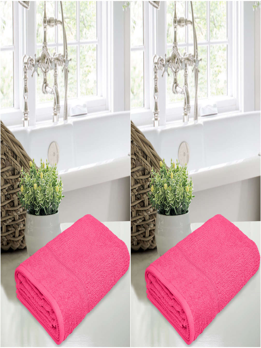 LERELIABLE Luxury Pink 2 Pieces Cotton 400 GSM Bath Towels