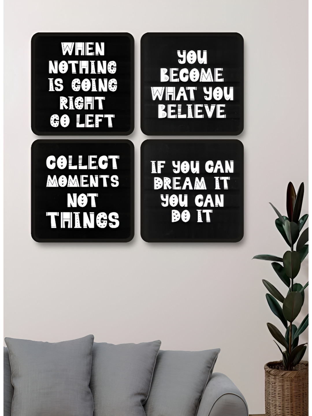 Myntra Elegant Homes Black & White 4 Pieces Motivational Quotes Printed Wood Wall Art