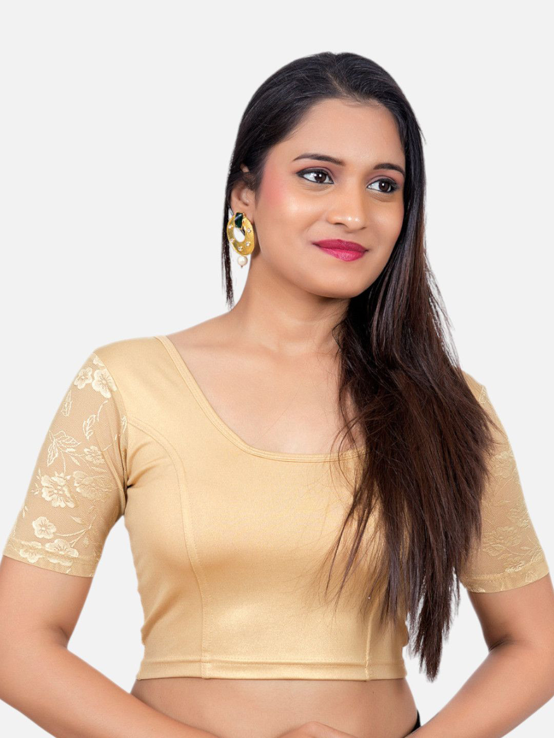 neckbook Stretchable Round Neck Readymade Saree Blouse