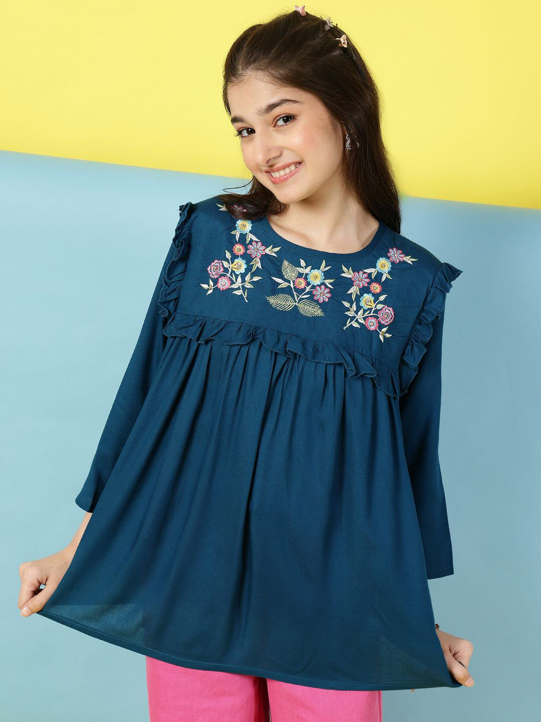 Ishti Girls Floral Embroidered Peplum Top