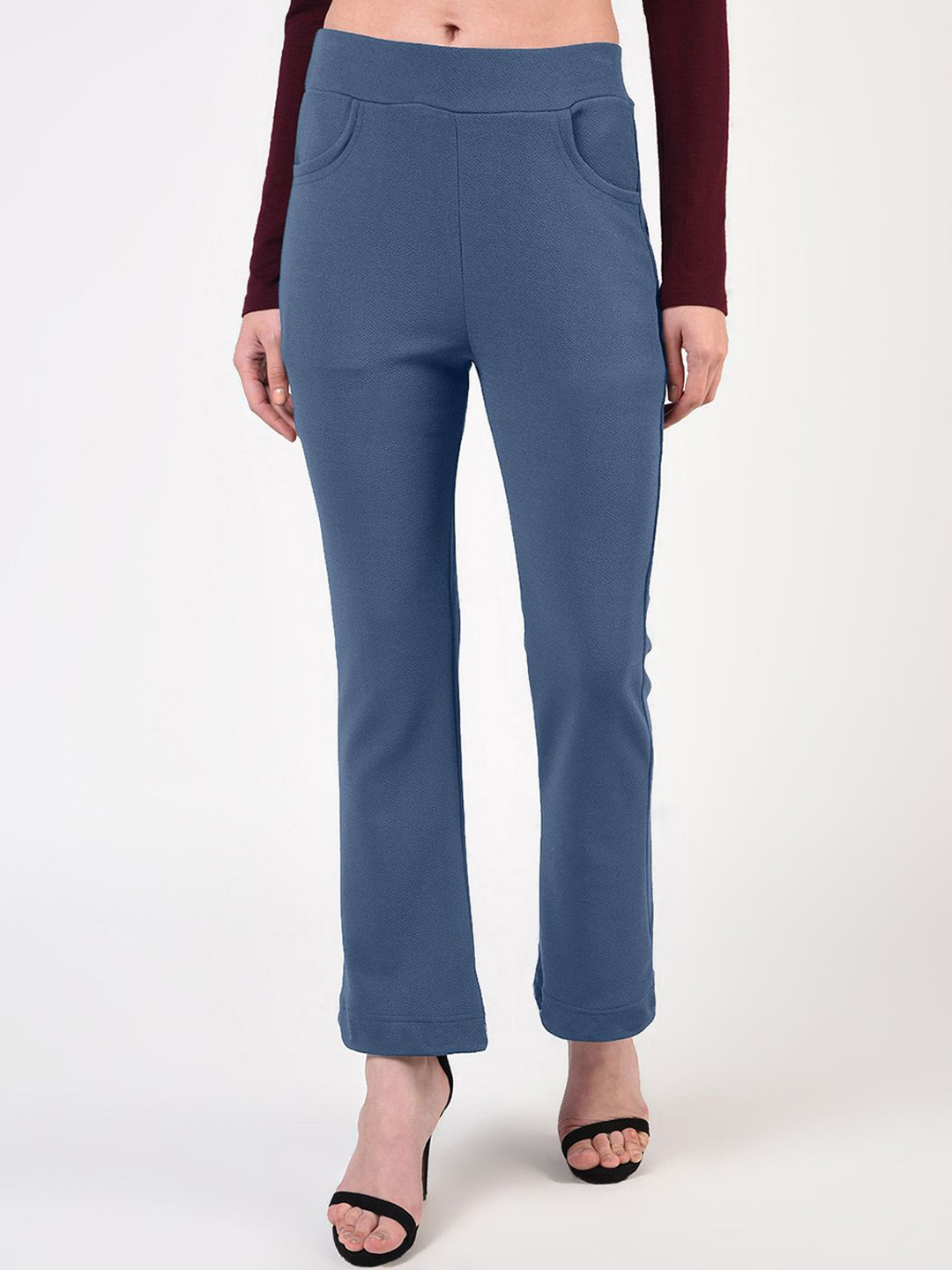 FLOREOS Women Textured Comfort Wrinkle Free Trousers